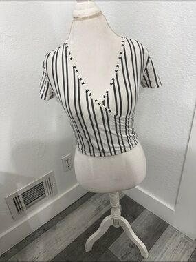PacSun Black & White Vertical-Stripe Wrap Crop Top